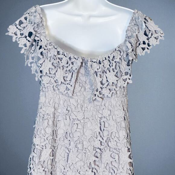 ASTR Lilac Lace Crochet Mini Dress Large Off Shoulder Cocktail Party Summer Glam - Picture 10 of 12